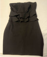 Lulus Strapless Mini Dress Small Black Ruffle Bodycon‎ Cocktails teen dance Photo 0