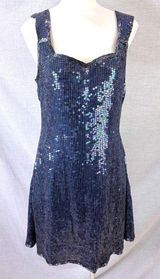 Vintage Expressions Silk Sequin Mini Dress Iridescent Blue Party Dress 12‎ Photo 0