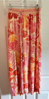 Haute Hippie Women’s Pants Medium Pink Orange Rayon Tropical Wide Leg Photo 0