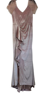 JJ's House Dusty Rose Velvet Gown Beaded Sleeve Wedding Guest Dress‎ Size 10/12 Photo 0