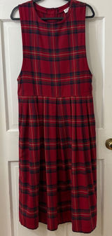 VTG H. Stockton 90s Midi Jumper Dress 10 Red Plaid‎ Farm Prairie Modest Grunge Photo 0