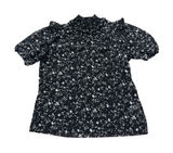 T Tahari Black Floral Smocked‎ Mock Neck Blouse – Size Small – NWOT Photo 0