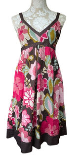 Lucy & Laurel babydoll brown multi-floral boho hippie midi sun dress size 8 Med Photo 0