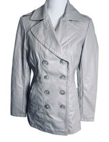 LA Coalition beige Faux Leather Double Breasted Jacket military coat sz Small Photo 0