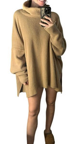 Aerie Oversized Turtleneck Soft Fuzzy Sweater Tan XXL Cozy Minimalist Olsen Y2K Photo 0