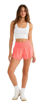 FP Movement The Way Home Shorts Neon Coral Smocked Waist Running Shorts Size S Photo 0