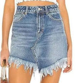Free People We The Free Bailey Denim Mini Skirt Blue Fray Asymmetric Hem 25 NWT Photo 0