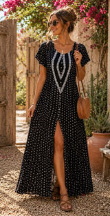 O'Neill Cynthia Vincent Camara Caftan Embroidered Boho Festival Maxi Dress S Photo 0