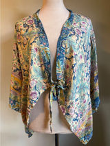 Do Everything In Love Floral Paisley tie top kimono‎ Yellow Blue One Size boho whimsi flowy crop shirt Photo 0