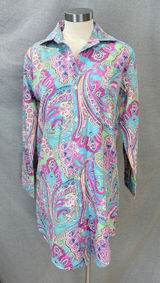 Lauren Ralph Lauren Paisley Shirt Dress 100%‎ Cotton XS/XP Turquoise Pink Tunic Photo 0