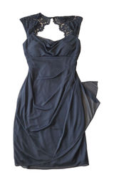 Black Lace Cap Sleeve Dress Sz 8 Cowl Neck Ruched Flattering Cocktail HOCO Gala Photo 0