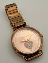 Michael Kors Portia Rose Gold-Tone Pavé Heart Watch Working New Battery Photo 0