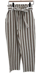 Women's Striped Cotton Paperbag Waist Blend Pants Medium Neutral Minimalist‎ Photo 0