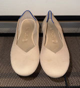 Rothy’s Knit Ballet Flats in Beige with Blue Trim Photo 0