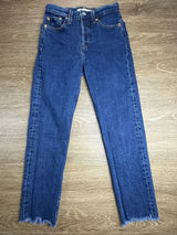 Levi's Premium Wedgie Straight Jeans Womens 23 High Rise Crop Raw Hem Blue 23x26 Photo 0