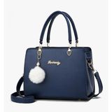 Navy Blue PU Leather Satchel Crossbody‎ Bag Heart Hardware Pom Pom Charm Photo 0