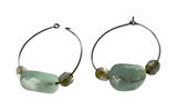 Vintage Hoop Earrings Green Stone‎ Glass Bead Boho Artisan Jewelry Photo 0