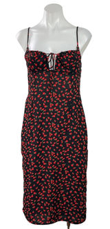 Princess Polly Black Red Floral Sleeveless Tie Slit Cami Midi Slip Dress Size 6 Photo 0