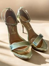 Vizzano Gold Mirror Metallic Stiletto High Heels Sandals Size US 8 EUR 39 Brazil Photo 0
