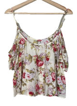 ABERCROMBIE & FITCH ivory‎ rose pink floral off shoulder crop top size M Medium Photo 0