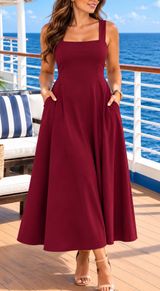 OYS~Sleeveless Burgundy Midi Dress with Pockets. L Photo 0