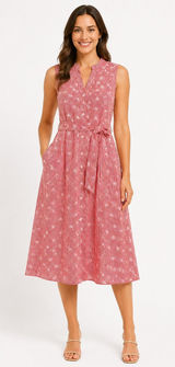 Yumi Kim NWT Red Gingham Floral Embroidered Belted Midi Dress Size 8 Photo 0