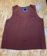 Pleione Cropped Blouse Top Womens XL Brown Sleeveless V-Neck Pleated Hipster B61 Photo 0
