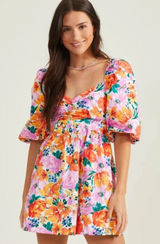 Altar'd State “candela” Pink & Orange Floral Puff-Sleeve Mini Dress XS nwt‎ Photo 0