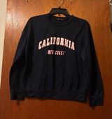 SHEIN Navy Crewneck Sweatshirt with White and Red Text Photo 0