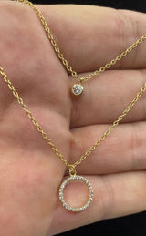 925 Sterling Gold Vermeil CZ Circle Pendant Necklace Layered Photo 0