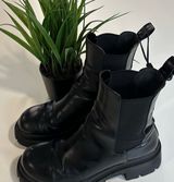 Zara Black Slip On Chunky Combat Chelsea Boots Size 37 Photo 0