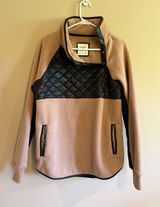 Abercrombie & Fitch Sherpa Fleece Pullover Quilted Faux Leather Snap‎ Neck Tan M Photo 0