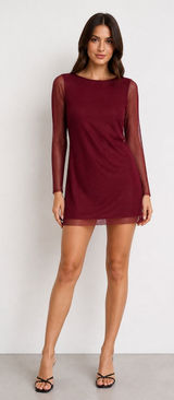 RIHOAS Women's Burgundy Mesh Bell Sleeve Mini Dress Size S NWT Photo 0