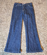 Old Navy Blue Jeans Womens 4 Dark Wash Carpenter Wide Leg High Rise Side Slit Photo 0