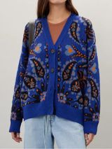 Farm Rio Toucans Scarf Mixed Prints Knit Long Sleeve Cardigan Size Small Photo 0