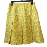 Banana Republic Chartreuse Floral Silk‎ Pleated Lined A-Line Skirt Size 2 Photo 0