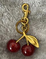 New Heavy Cherry Red Bag Charm Key Chain Glitter Resin & Goldtone C-clasp Photo 0
