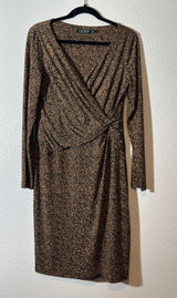 Lauren Ralph Lauren Size 10 Brown Snakeskin Print Faux-Wrap Long Sleeve Dress Photo 0