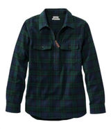 LL Bean Women's Scotch Plaid‎ Flannel Shirt Quarter Zip Indigo Tartan Small Photo 0
