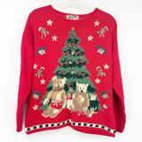 Heirloom Collectibles Women VTG Bear Christmas Tree Ugly Christmas Sweater 12/14 Photo 0