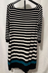 White House Black Market Striped Boat Neck Sheath Dress Black White Teal Medium Photo 0