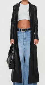Princess Polly Speak Easy Long Line Faux Leather Coat Black Photo 0
