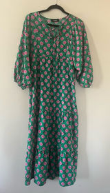 Rose Print Green Midi Dress Medium Novelty Print Statement Piece Cottagecore Photo 0