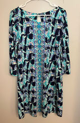 Lilly Pulitzer Vibrant Blue‎ and Green Long Sleeve Dress Photo 0