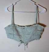 Princess Polly Gingham Crop Top Ruffle Trim Tie Front Green White‎ Size US 10 Photo 0
