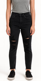 American Eagle Size 0 Black Distressed Super High-Rise Jeggings Photo 0