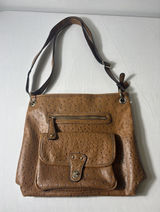 Bueno‎ Faux Ostrich Leather Shoulder Bag Cognac Satchel Purse Crossbody Photo 0