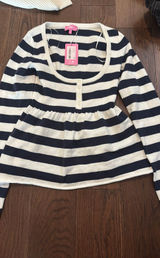 Edikted Top Long Sleeve White and Blue Stripped Photo 0