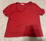 Red V-Neck Crop Top with Chest Pocket Y2K Going Out Coquette M Photo 0