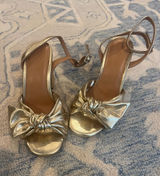 J. Crew Factory Metallic Gold Knot Front Ankle-Strap Heels Photo 0